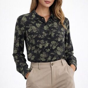 Vintage Jones New York Silk Floral Buttont Front Blouse Women's Size 18W